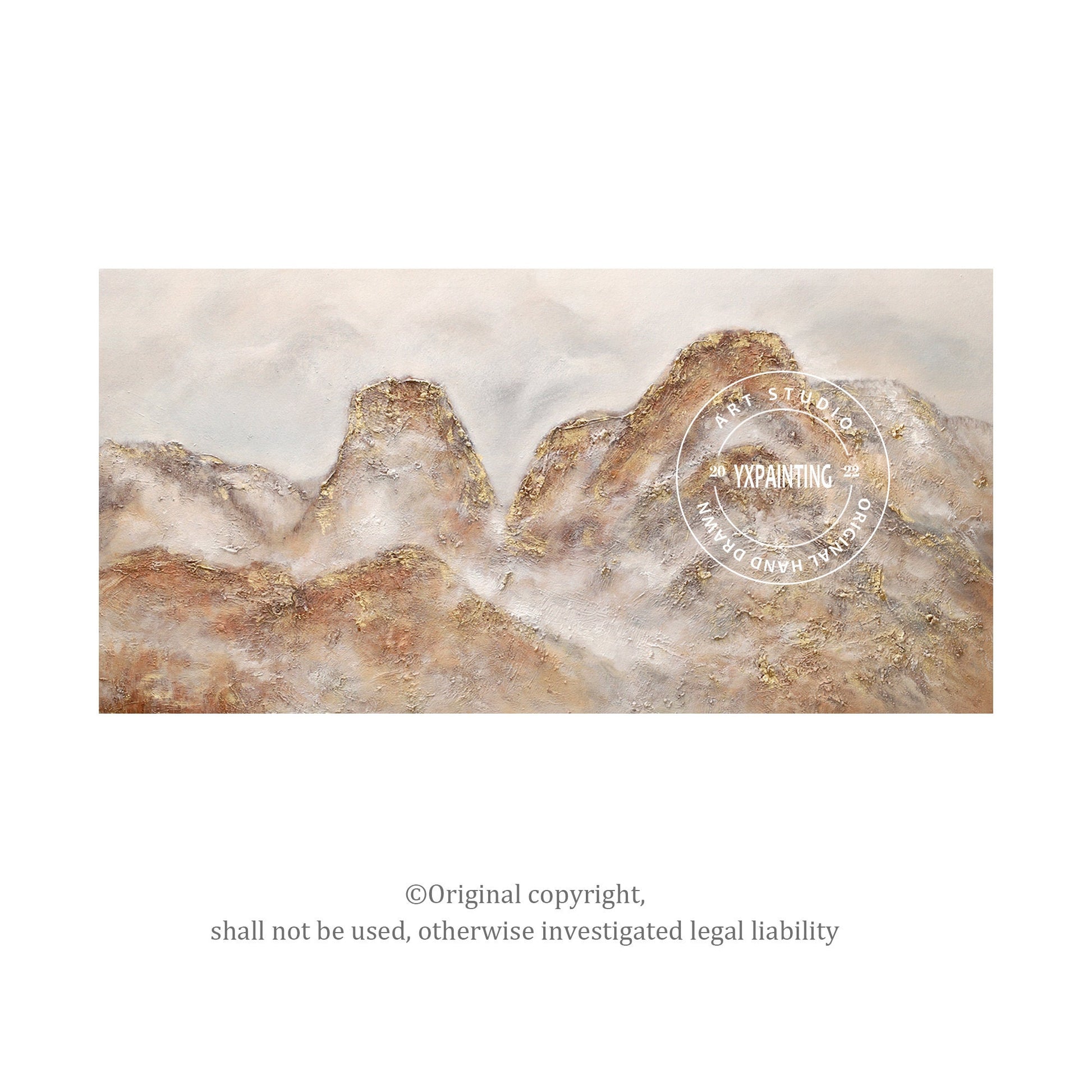 Mountain landscape Boho wall art Pink gold artwork Large wall art Cascade mounta #3