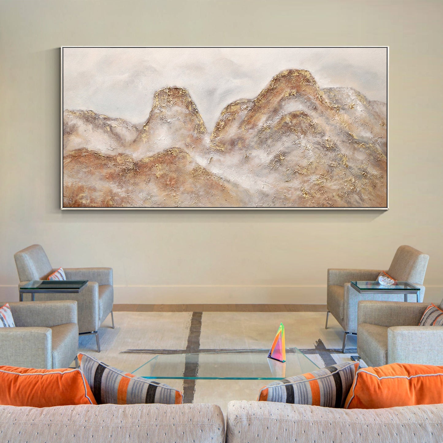 Mountain landscape Boho wall art Pink gold artwork Large wall art Cascade mounta #4