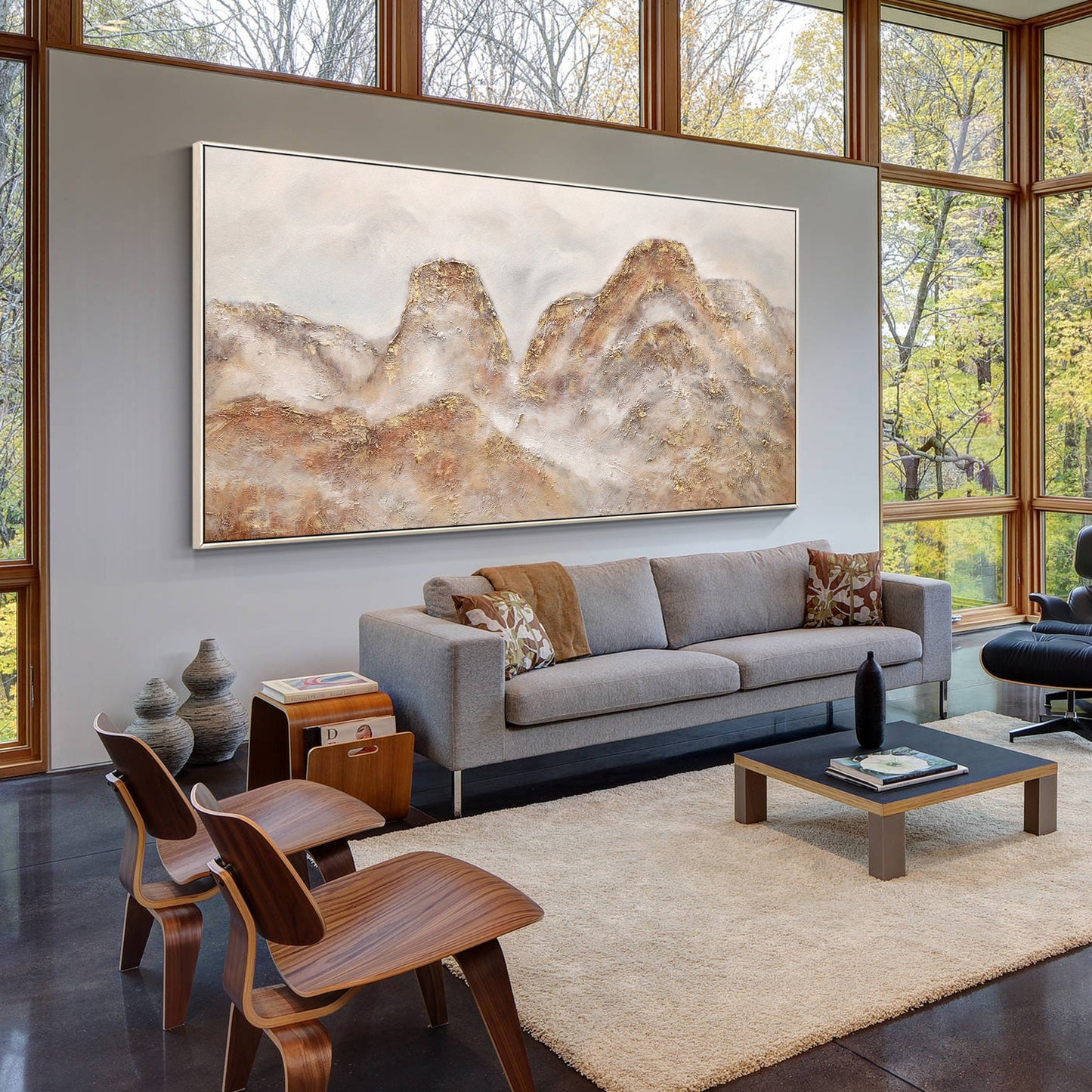 Mountain landscape Boho wall art Pink gold artwork Large wall art Cascade mounta #5