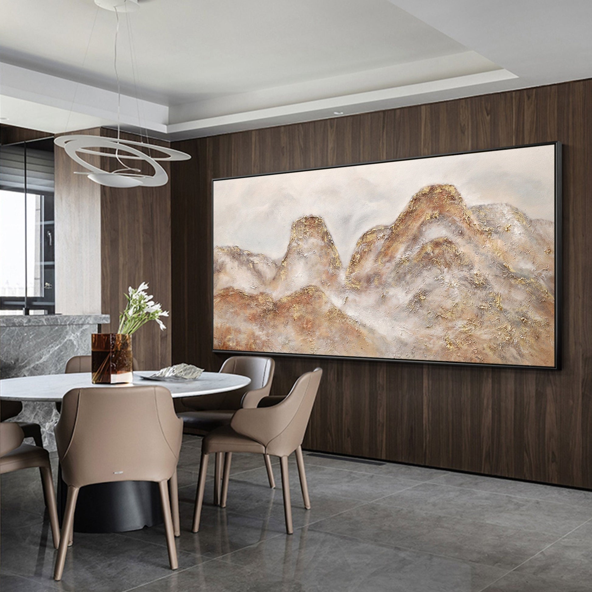 Mountain landscape Boho wall art Pink gold artwork Large wall art Cascade mounta #1