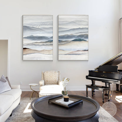 Mountain Landscape Painting Canvas: Abstract Living Room Wall Art (Set of 2) #1