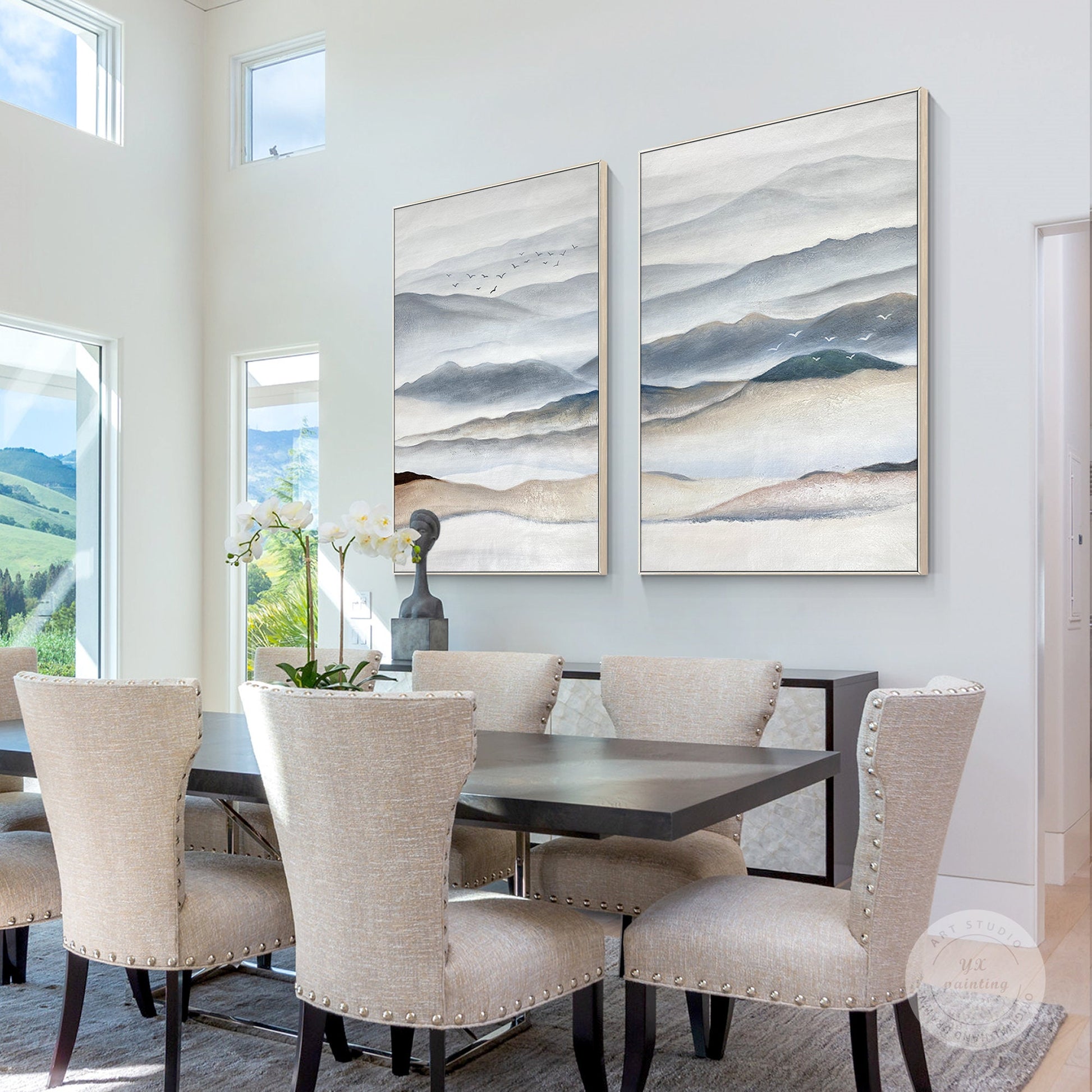 Mountain Landscape Painting Canvas: Abstract Living Room Wall Art (Set of 2) #2