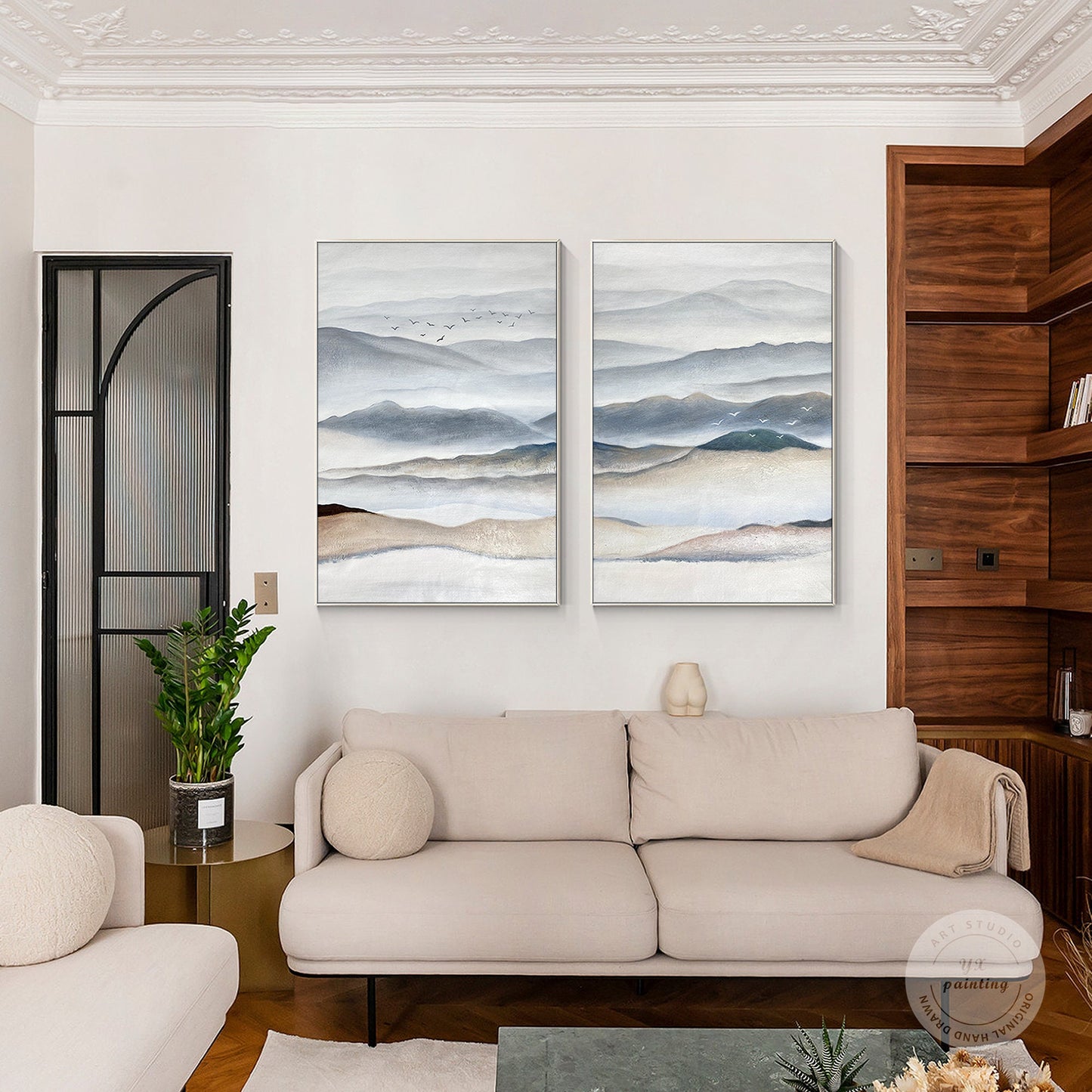 Mountain Landscape Painting Canvas: Abstract Living Room Wall Art (Set of 2) #4