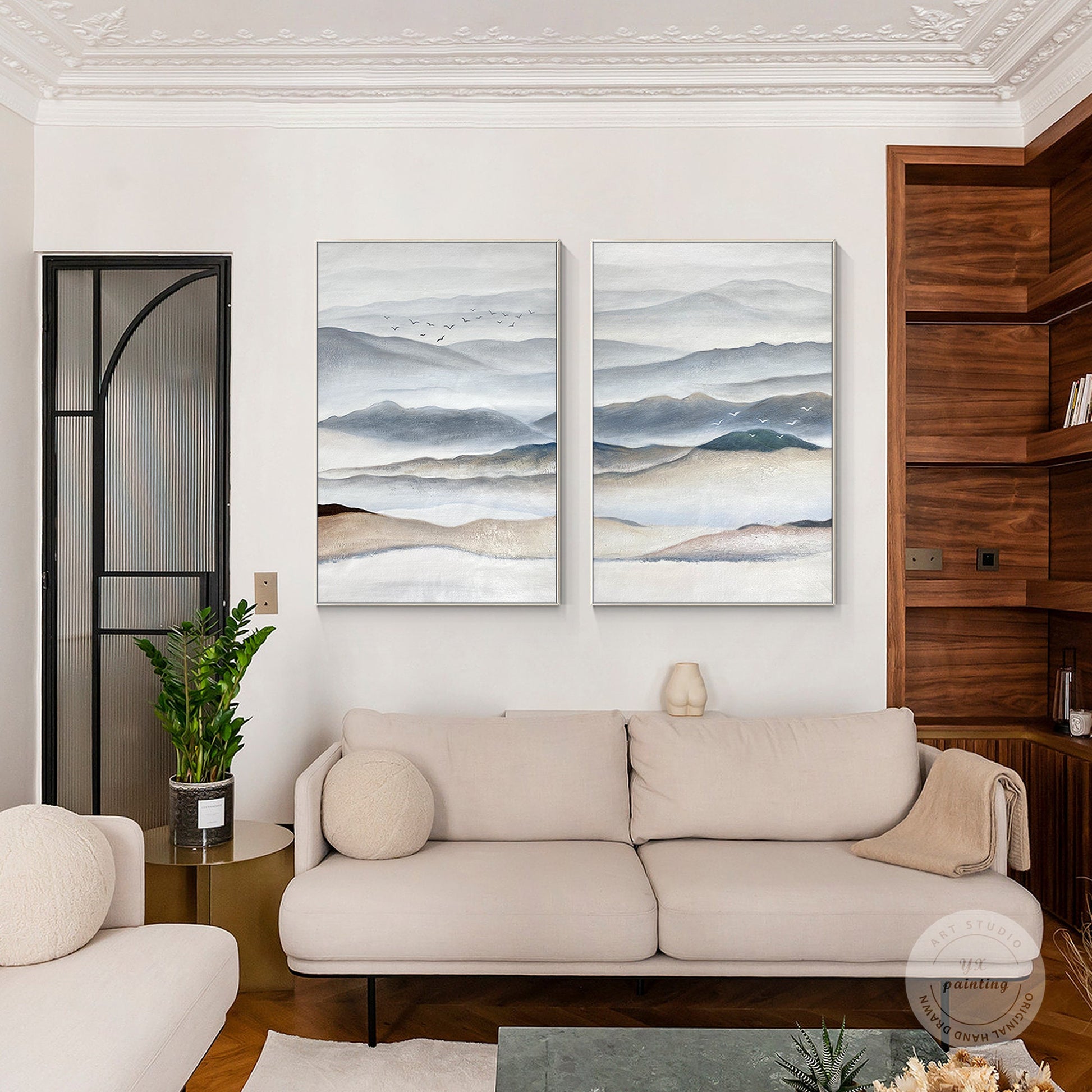 Mountain Landscape Painting Canvas: Abstract Living Room Wall Art (Set of 2) #4