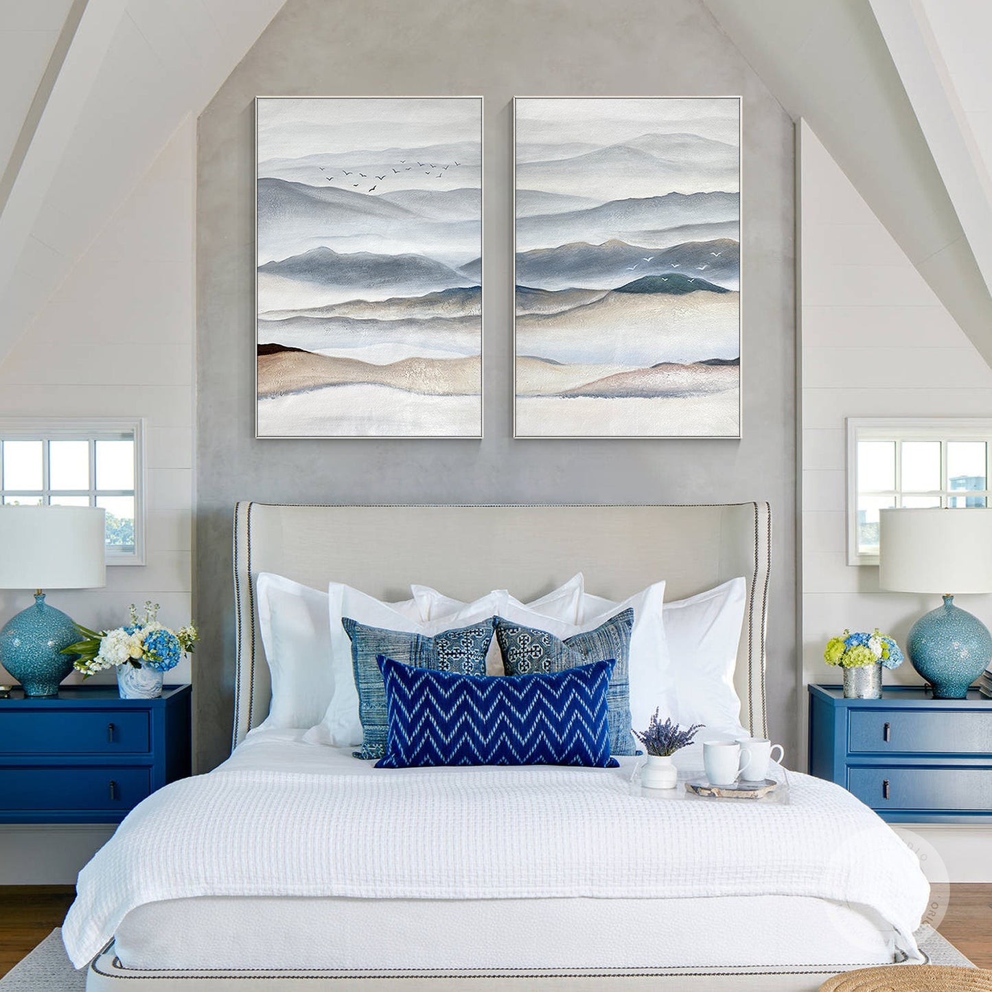 Mountain Landscape Painting Canvas: Abstract Living Room Wall Art (Set of 2) #5