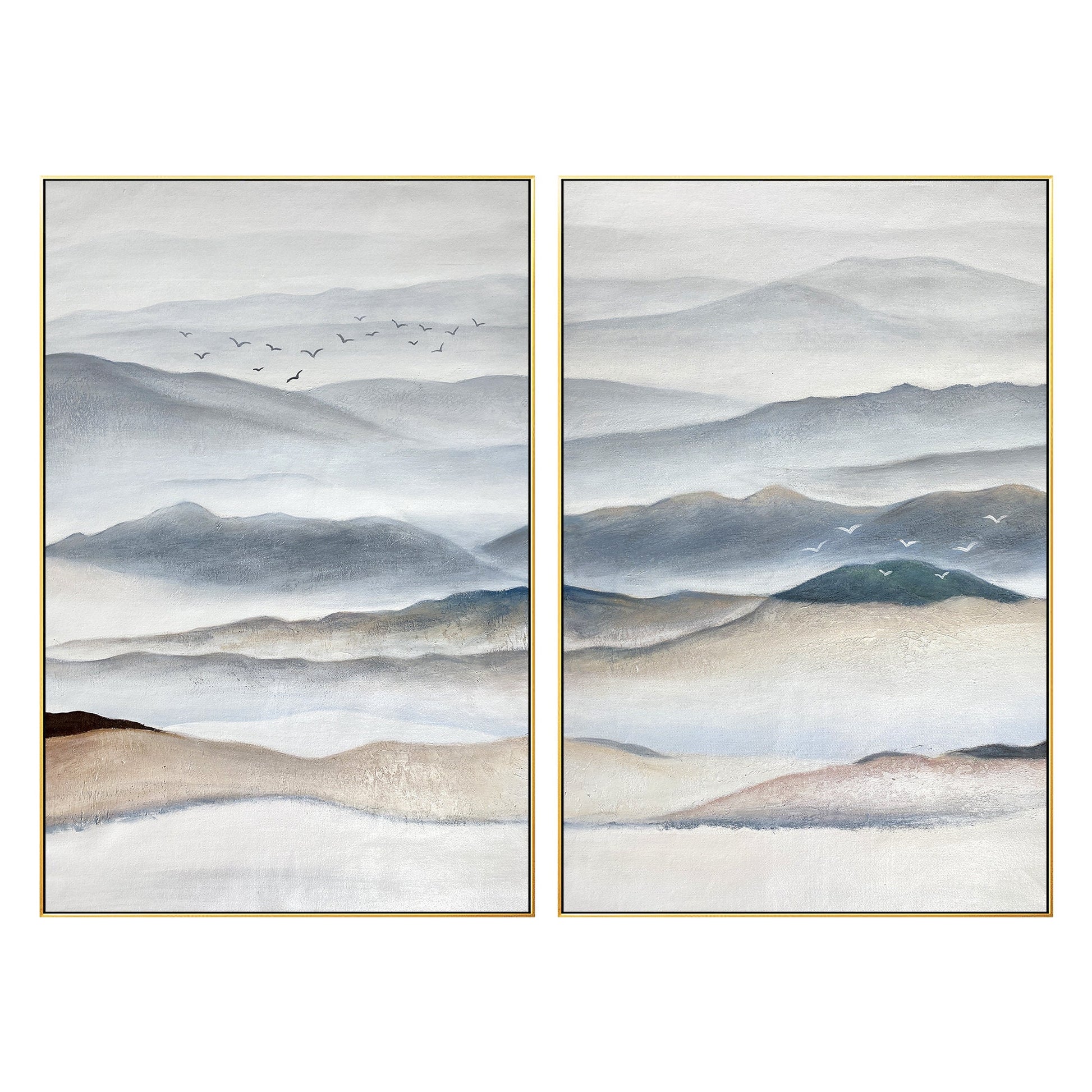 Mountain Landscape Painting Canvas: Abstract Living Room Wall Art (Set of 2) #8