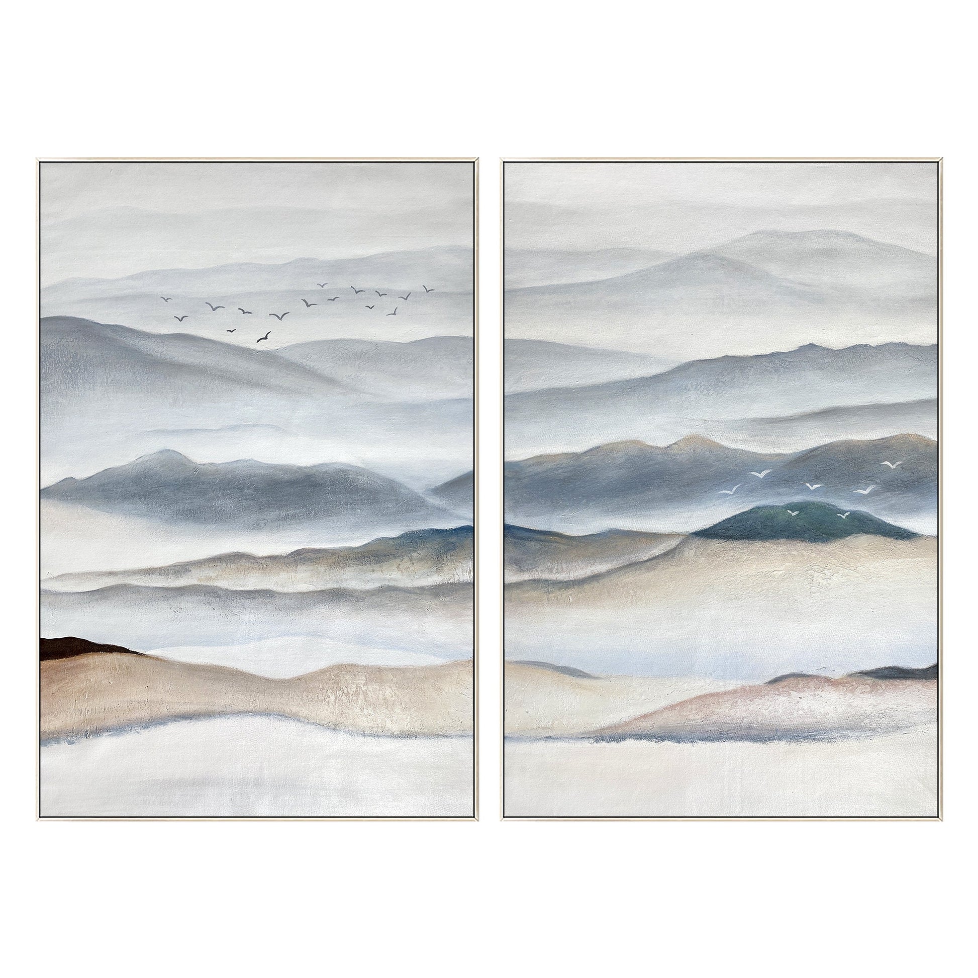 Mountain Landscape Painting Canvas: Abstract Living Room Wall Art (Set of 2) #9