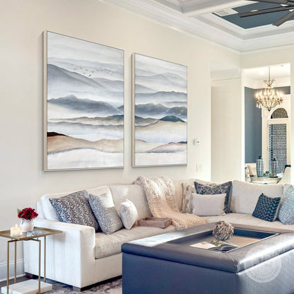 Mountain Landscape Painting Canvas: Abstract Living Room Wall Art (Set of 2) #3