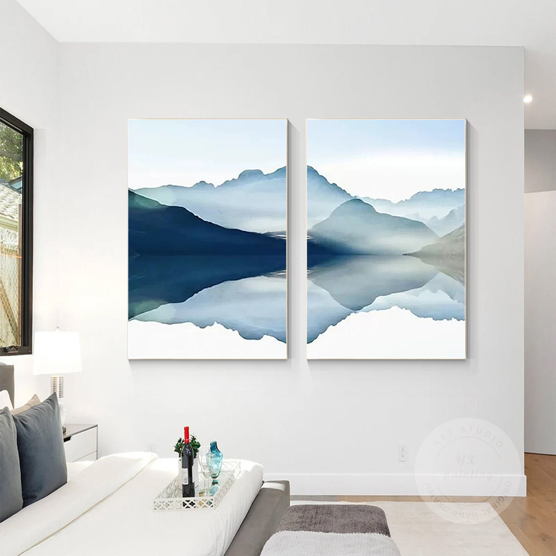 Mountain Landscape Painting Canvas: Set of 2 Framed Watercolor Wall Art #4