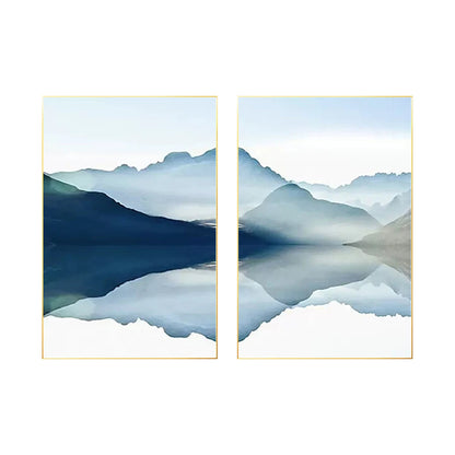 Mountain Landscape Painting Canvas: Set of 2 Framed Watercolor Wall Art #8