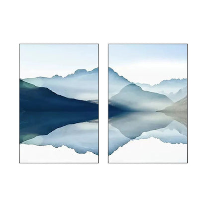 Mountain Landscape Painting Canvas: Set of 2 Framed Watercolor Wall Art #10