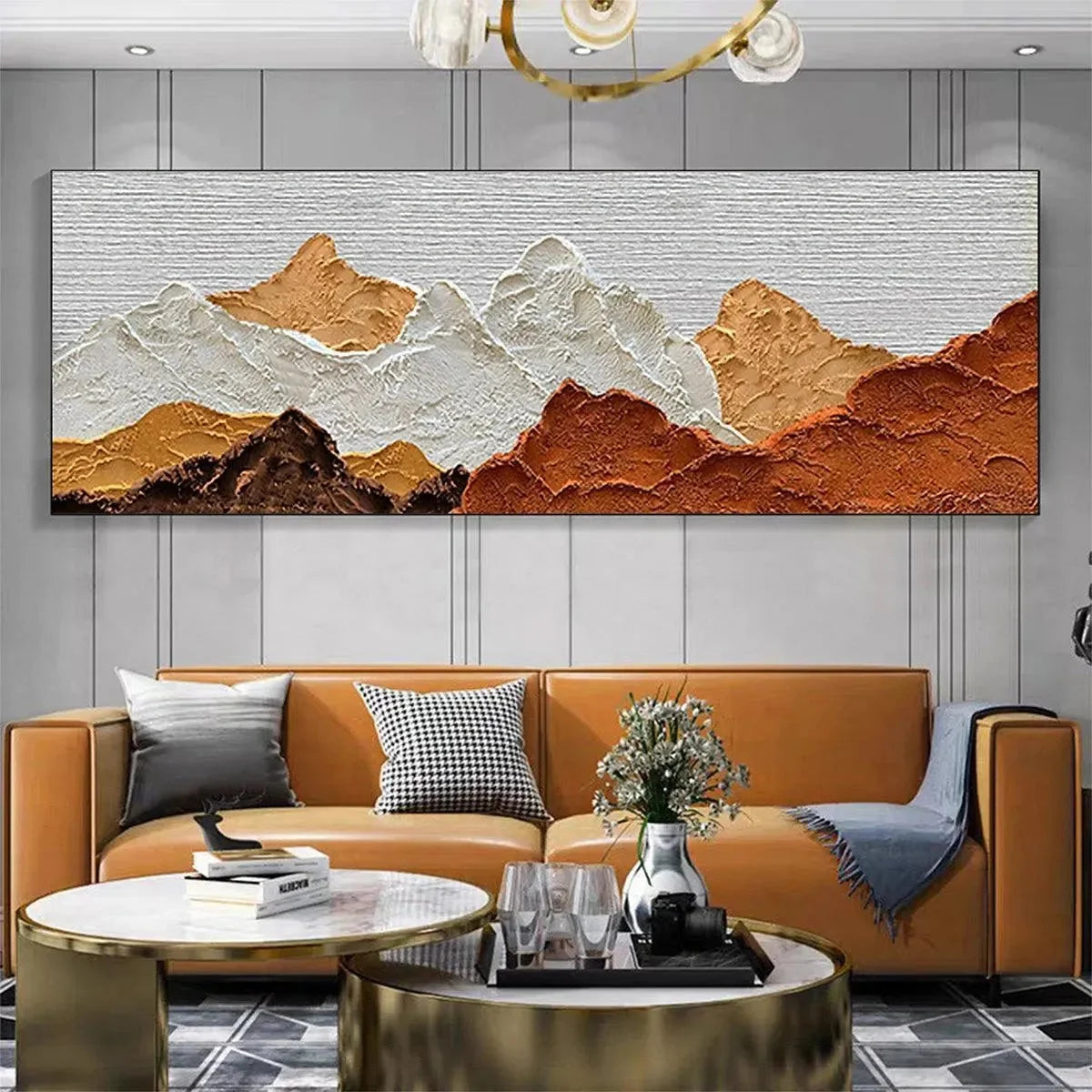 MOUNTAIN PEAKS: Textured Mountain Range Painting in Brown and White | Abstract closeup, raised brushwork detail