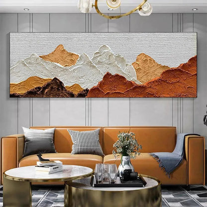 MOUNTAIN PEAKS: Textured Mountain Range Painting in Brown and White | Abstract closeup, raised brushwork detail
