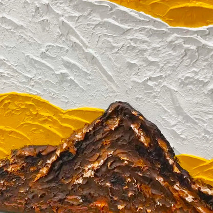 MOUNTAIN PEAKS: Textured Mountain Range Painting in Brown and White | rectangular format, hand-painted canvas edge