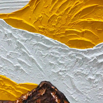 MOUNTAIN PEAKS: Textured Mountain Range Painting in Brown and White | rolled canvas, ready for custom framing