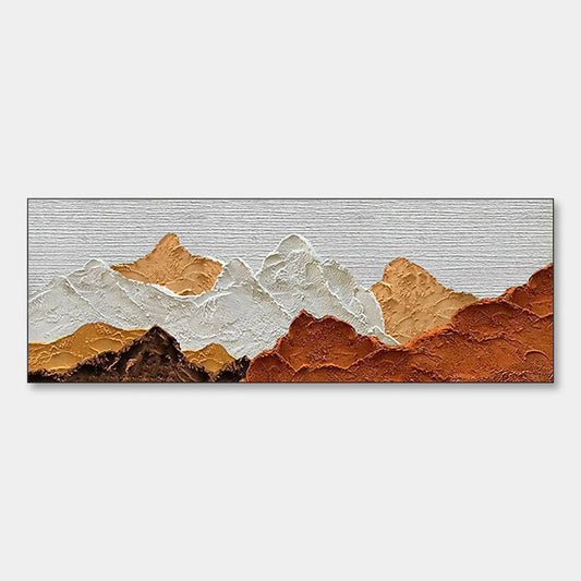 MOUNTAIN PEAKS: Textured Mountain Range Painting in Brown and White | hanging in living room, Abstract wall art