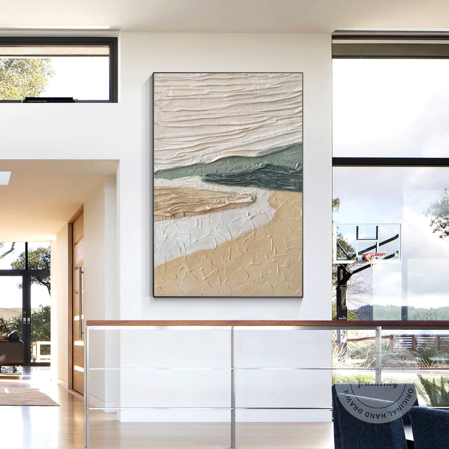 Mountain River Heavy Texture Painting On Canvas, Vertical BOHO Wall Art Livingro #2