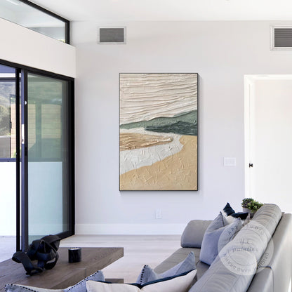 Mountain River Heavy Texture Painting On Canvas, Vertical BOHO Wall Art Livingro #5