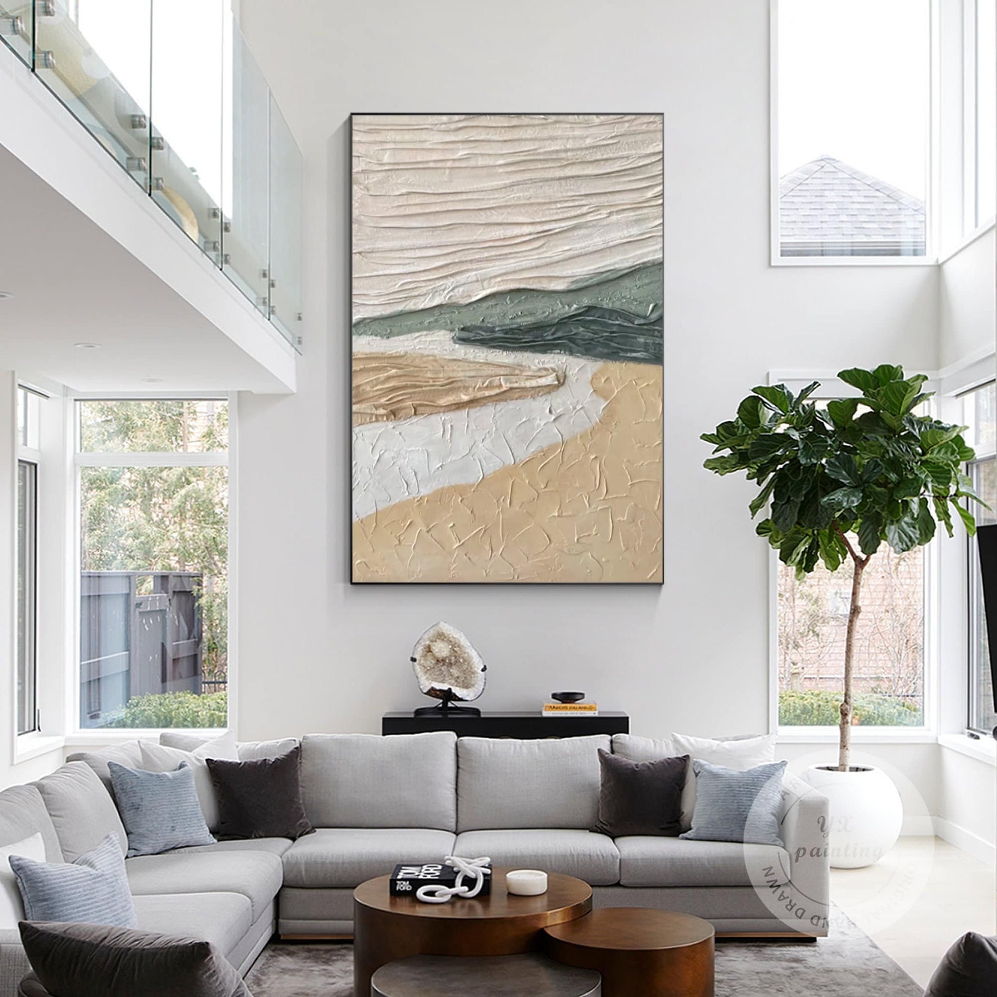 Mountain River Heavy Texture Painting On Canvas, Vertical BOHO Wall Art Livingro #1