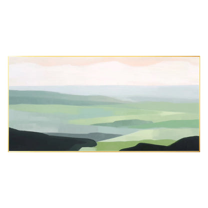 Mountains Abstract Painting Light Green Wall Art, Mountain Hills Landscape Paint #7