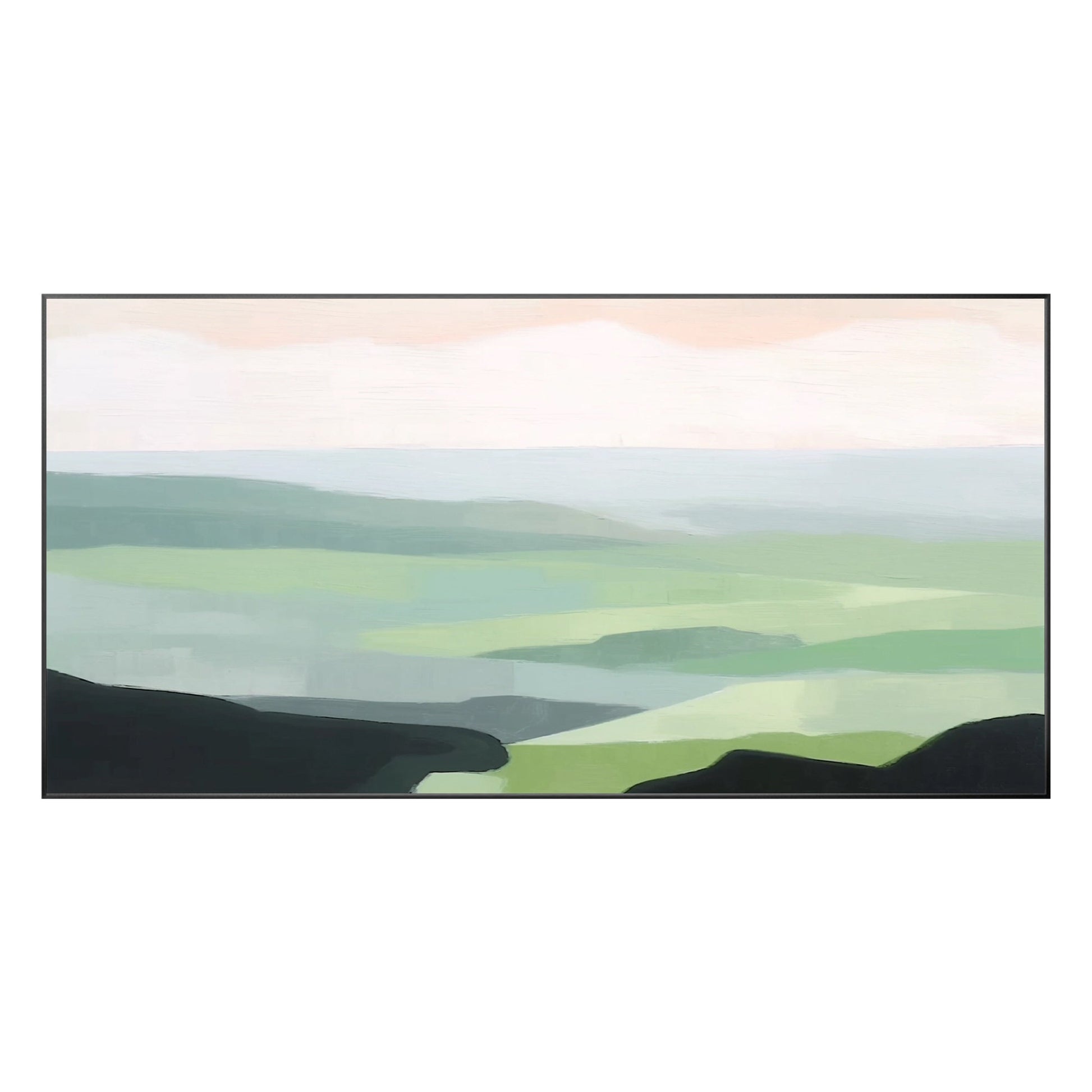 Mountains Abstract Painting Light Green Wall Art, Mountain Hills Landscape Paint #9