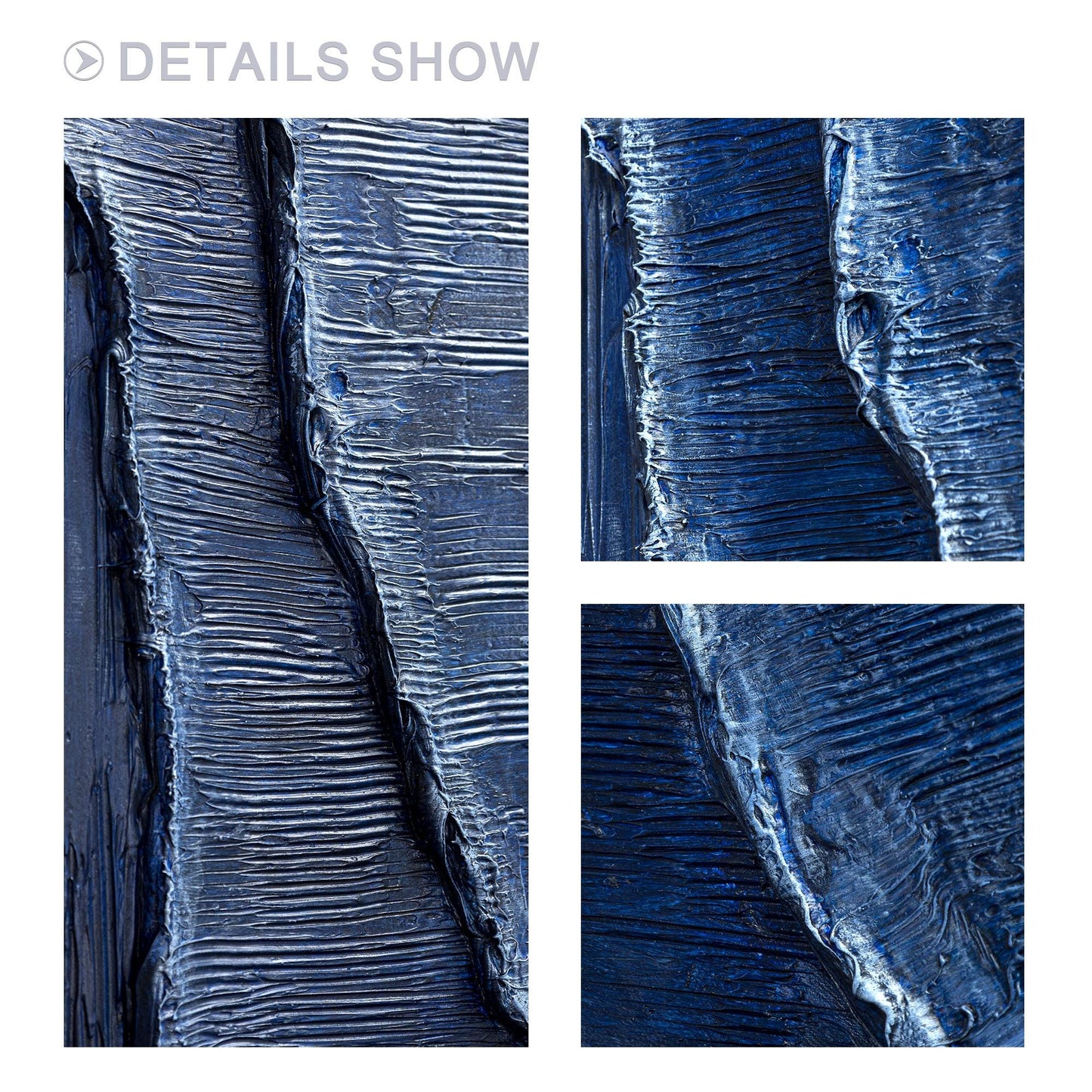 Navy Blue 3D Texture Ocean Wave Painting: Framed Plaster Wall Art #11
