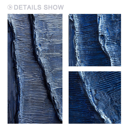 Navy Blue 3D Texture Ocean Wave Painting: Framed Plaster Wall Art #11