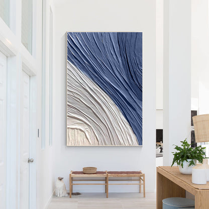 Navy Blue 3D Texture Painting, Minimalist Abstract Canvas Wall Art, Large Hand P #2