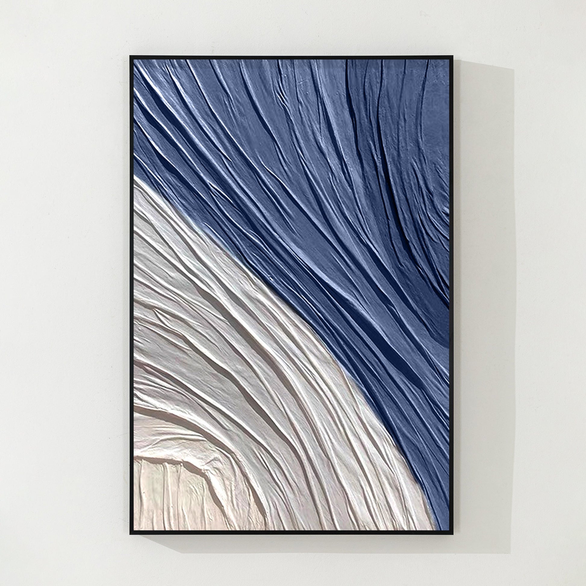 Navy Blue 3D Texture Painting, Minimalist Abstract Canvas Wall Art, Large Hand P #11