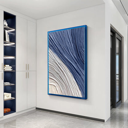 Navy Blue 3D Texture Painting, Minimalist Abstract Canvas Wall Art, Large Hand P #2