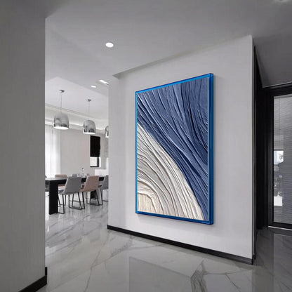 Navy Blue 3D Texture Painting, Minimalist Abstract Canvas Wall Art, Large Hand P #5