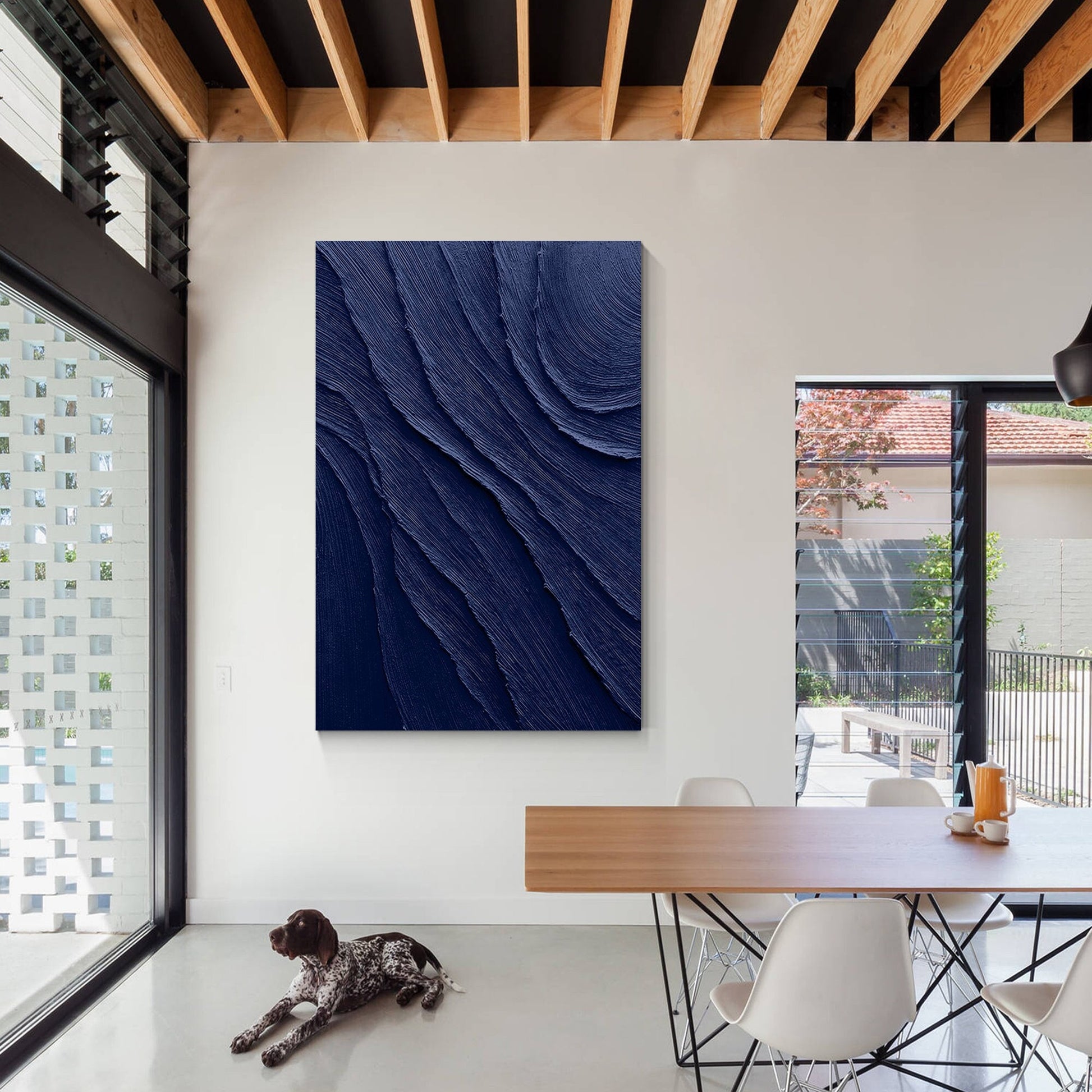 Navy Blue 3D Texture Wall Art, Extra Large Minimalist Canvas Painting, Thick Tex #2