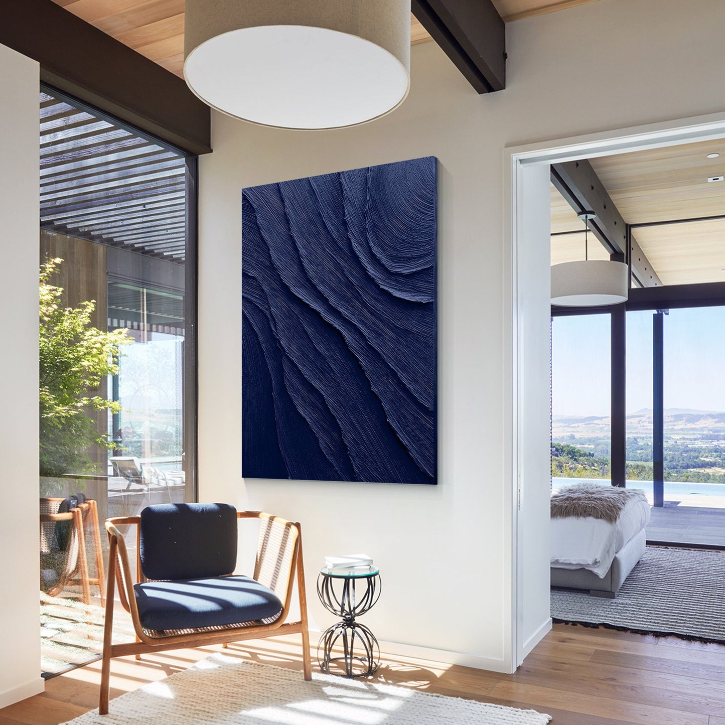 Navy Blue 3D Texture Wall Art, Extra Large Minimalist Canvas Painting, Thick Tex #5