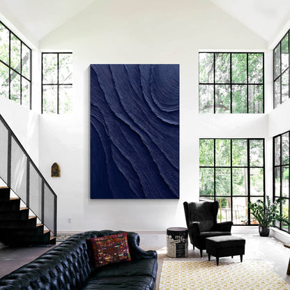 Navy Blue 3D Texture Wall Art, Extra Large Minimalist Canvas Painting, Thick Tex #1