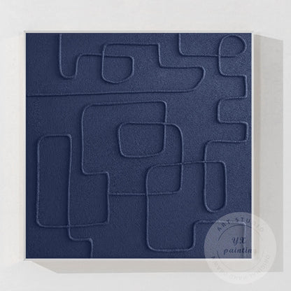 Navy Blue 3D Texture Wall Art, Minimalist Square Abstract Painting on Canvas, Ex #11
