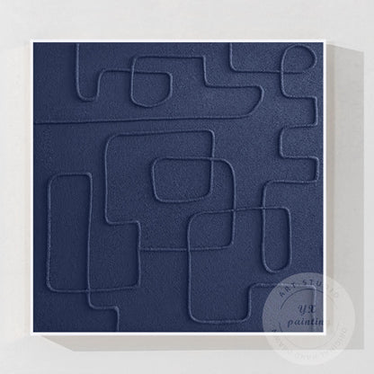 Navy Blue 3D Texture Wall Art, Minimalist Square Abstract Painting on Canvas, Ex #7