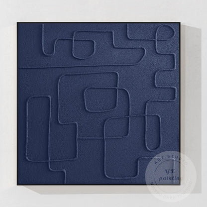 Navy Blue 3D Texture Wall Art, Minimalist Square Abstract Painting on Canvas, Ex #8