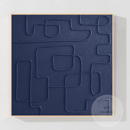 Navy Blue 3D Texture Wall Art, Minimalist Square Abstract Painting on Canvas, Ex #9