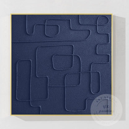 Navy Blue 3D Texture Wall Art, Minimalist Square Abstract Painting on Canvas, Ex #10