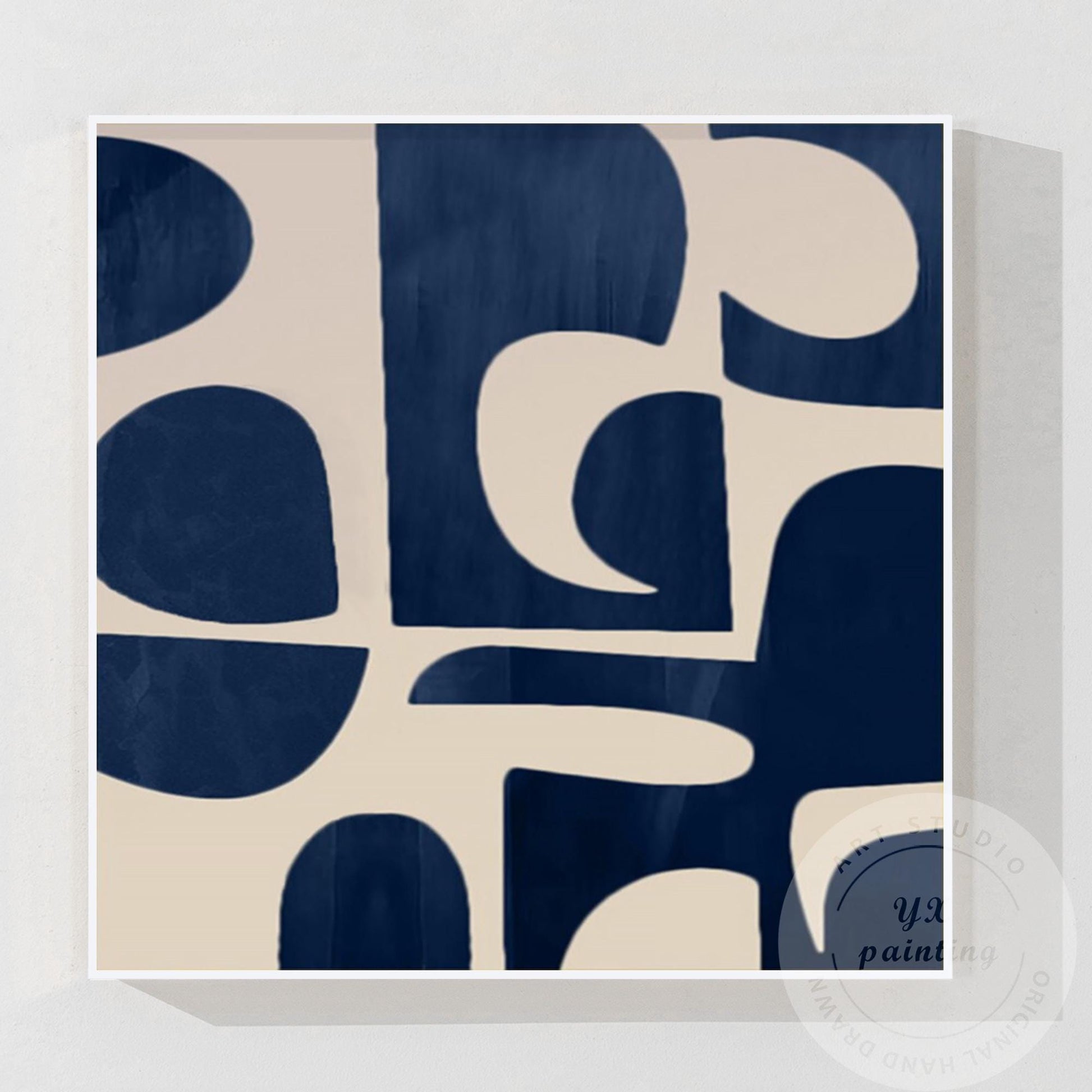 Navy Blue Abstract Acrylic Painting, Geometric Minimalist Canvas Art #6
