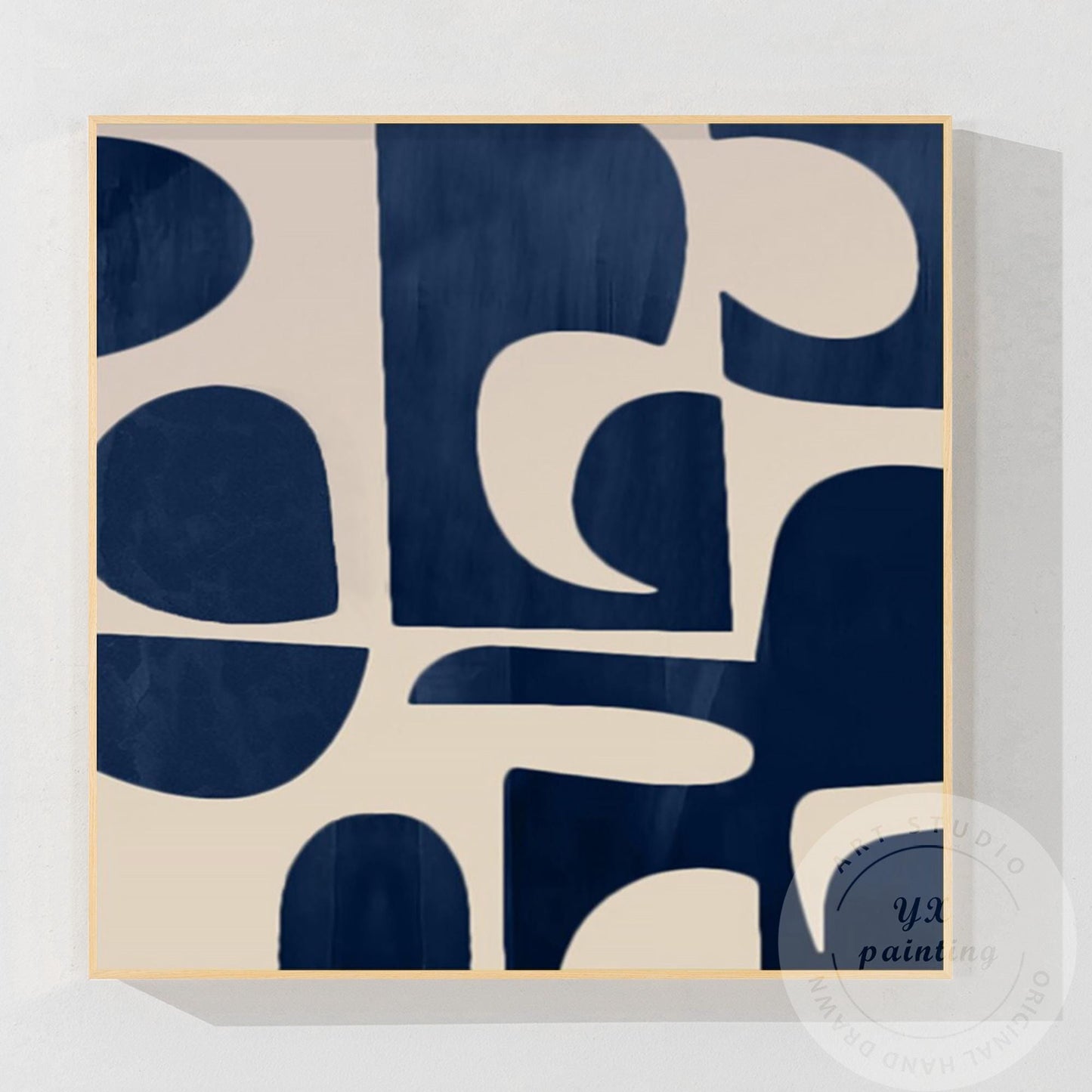 Navy Blue Abstract Acrylic Painting, Geometric Minimalist Canvas Art #8
