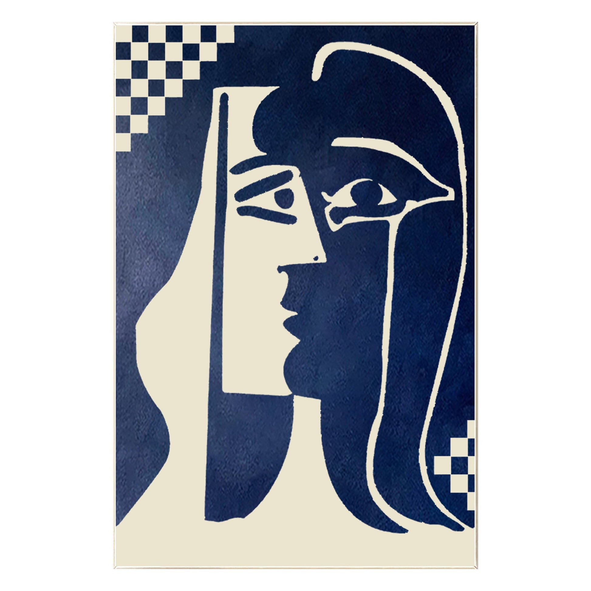 Navy Blue Abstract Kiss Painting: Minimalist Canvas Wall Art #8