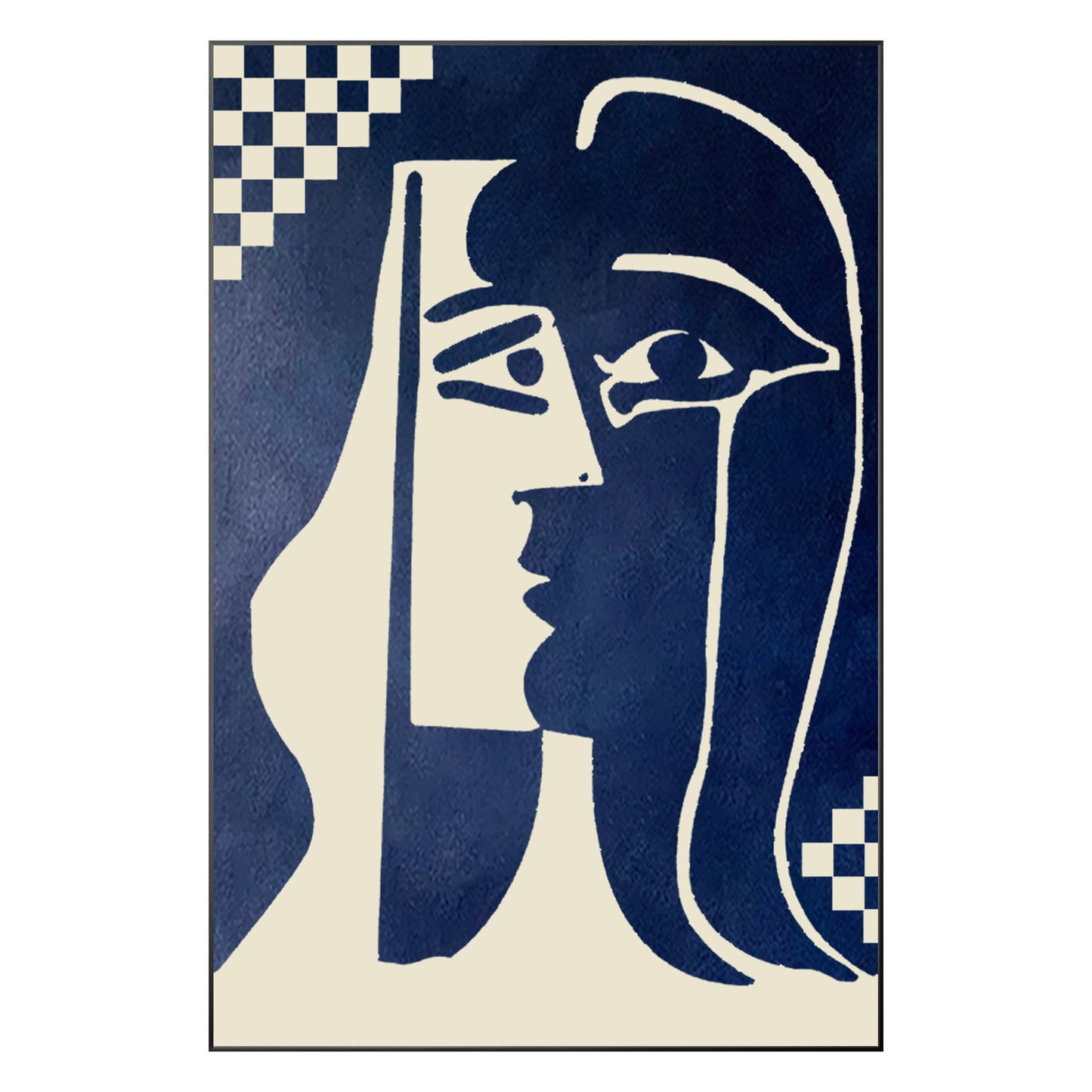 Navy Blue Abstract Kiss Painting: Minimalist Canvas Wall Art #9