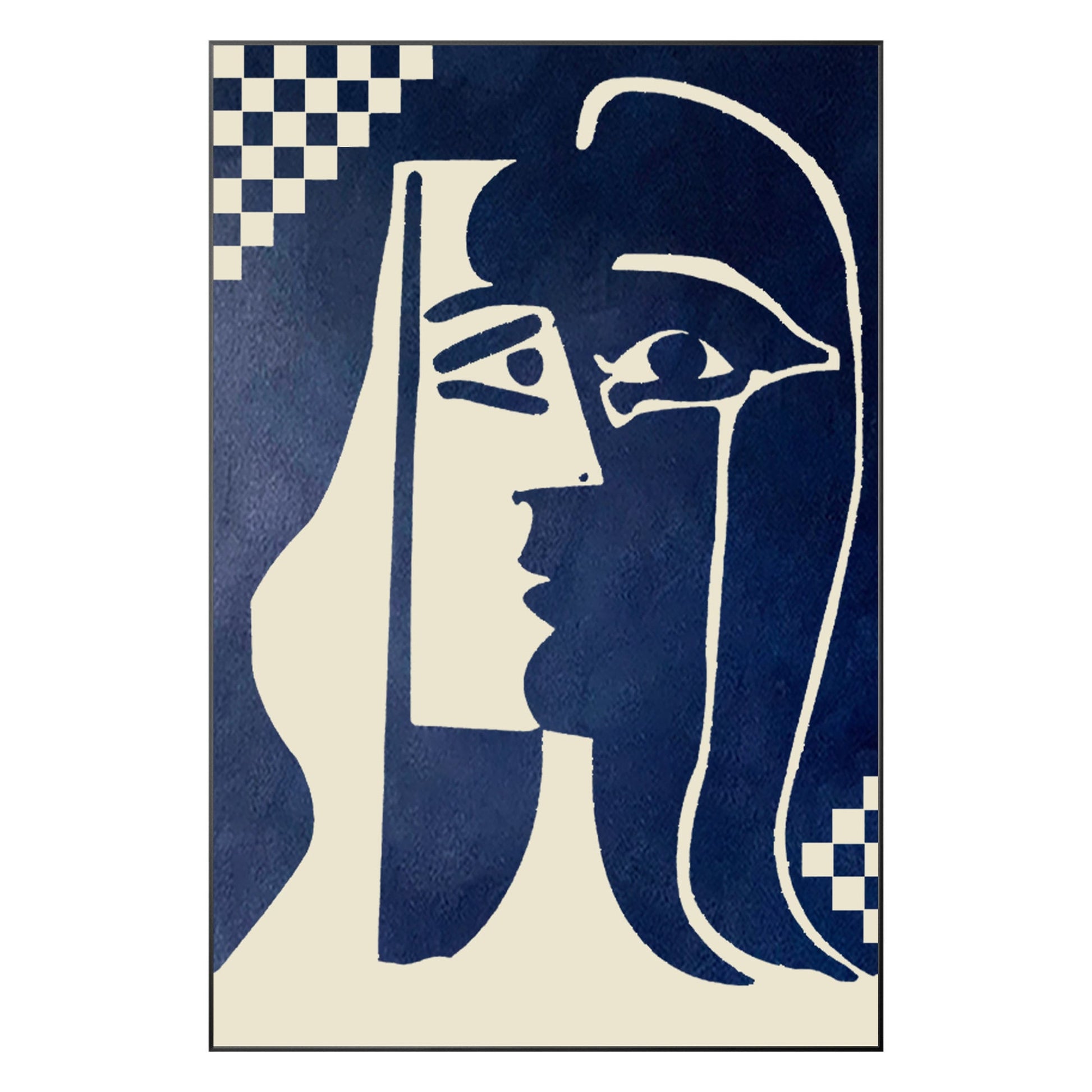 Navy Blue Abstract Kiss Painting: Minimalist Canvas Wall Art #9