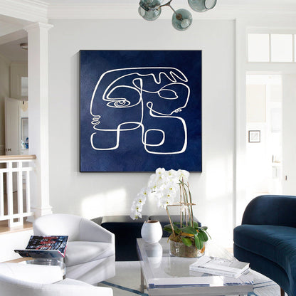 Navy Blue Abstract Line Art – Modern Acrylic Painting on Canvas #3