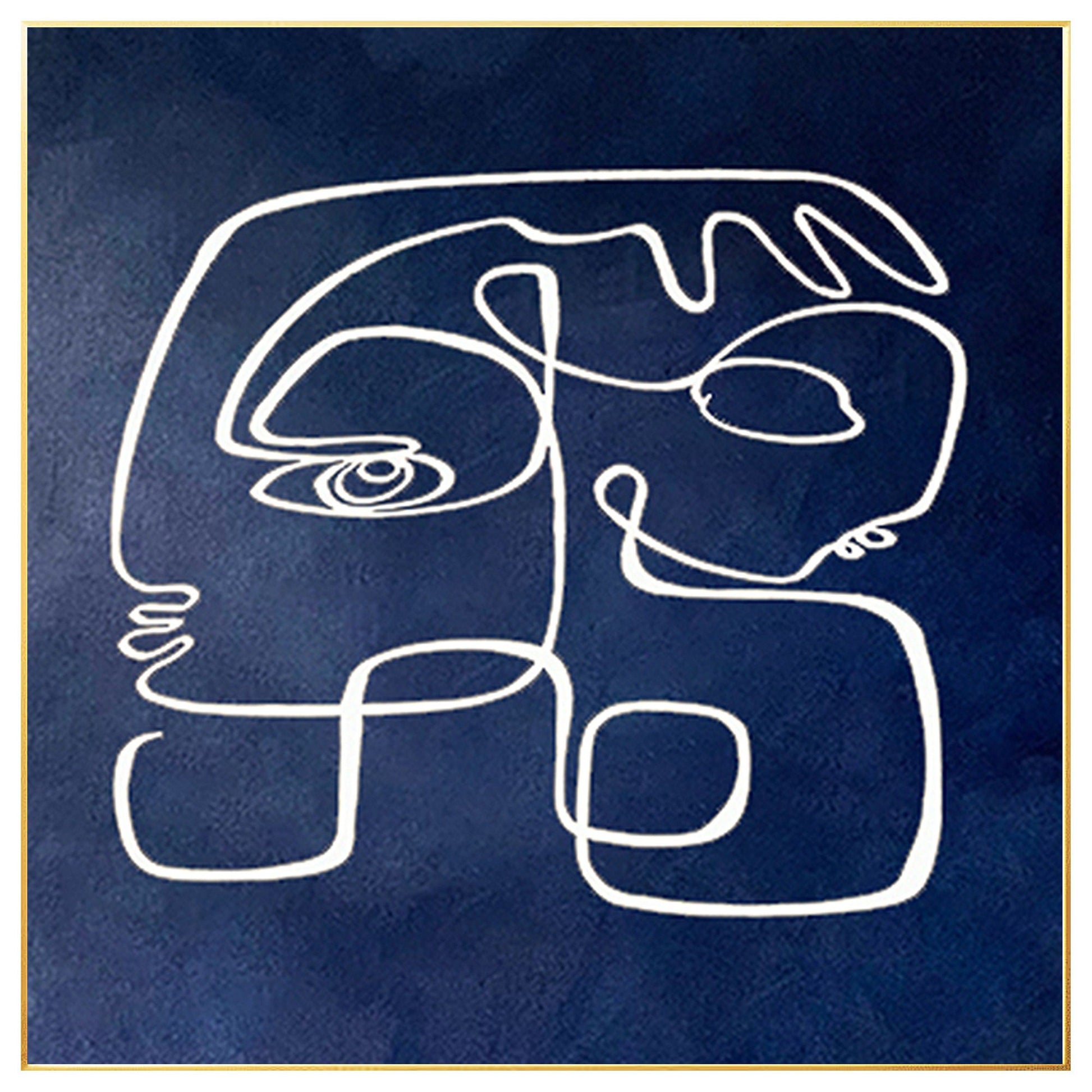 Navy Blue Abstract Line Art – Modern Acrylic Painting on Canvas #7