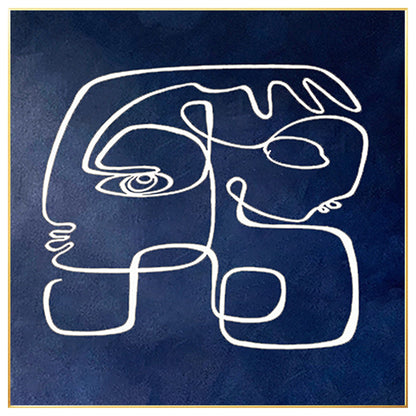 Navy Blue Abstract Line Art – Modern Acrylic Painting on Canvas #7