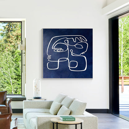 Navy Blue Abstract Line Art – Modern Acrylic Painting on Canvas #1