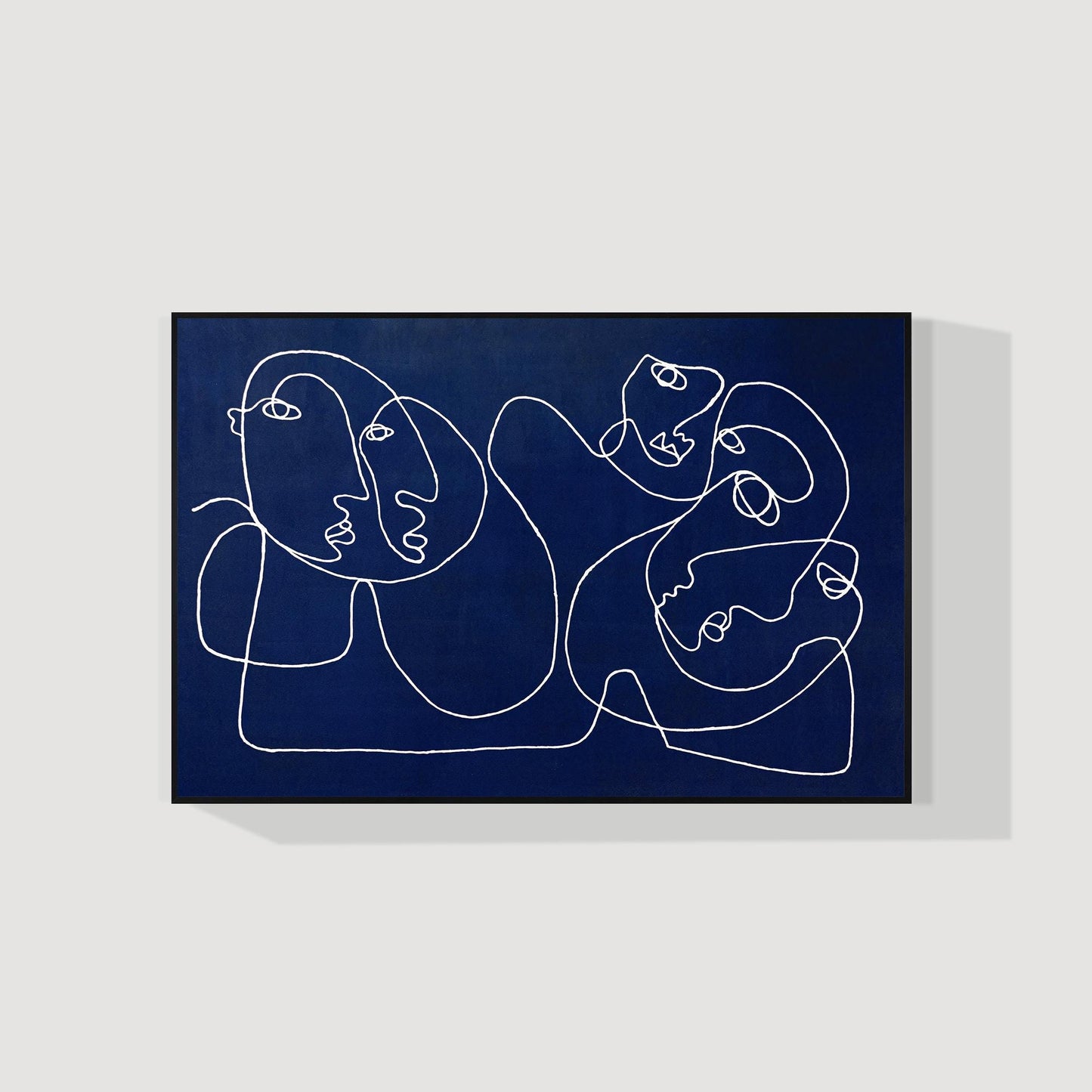 Navy Blue Abstract Line Art Painting, Minimalist Face Drawing on Canvas, Modern  #8