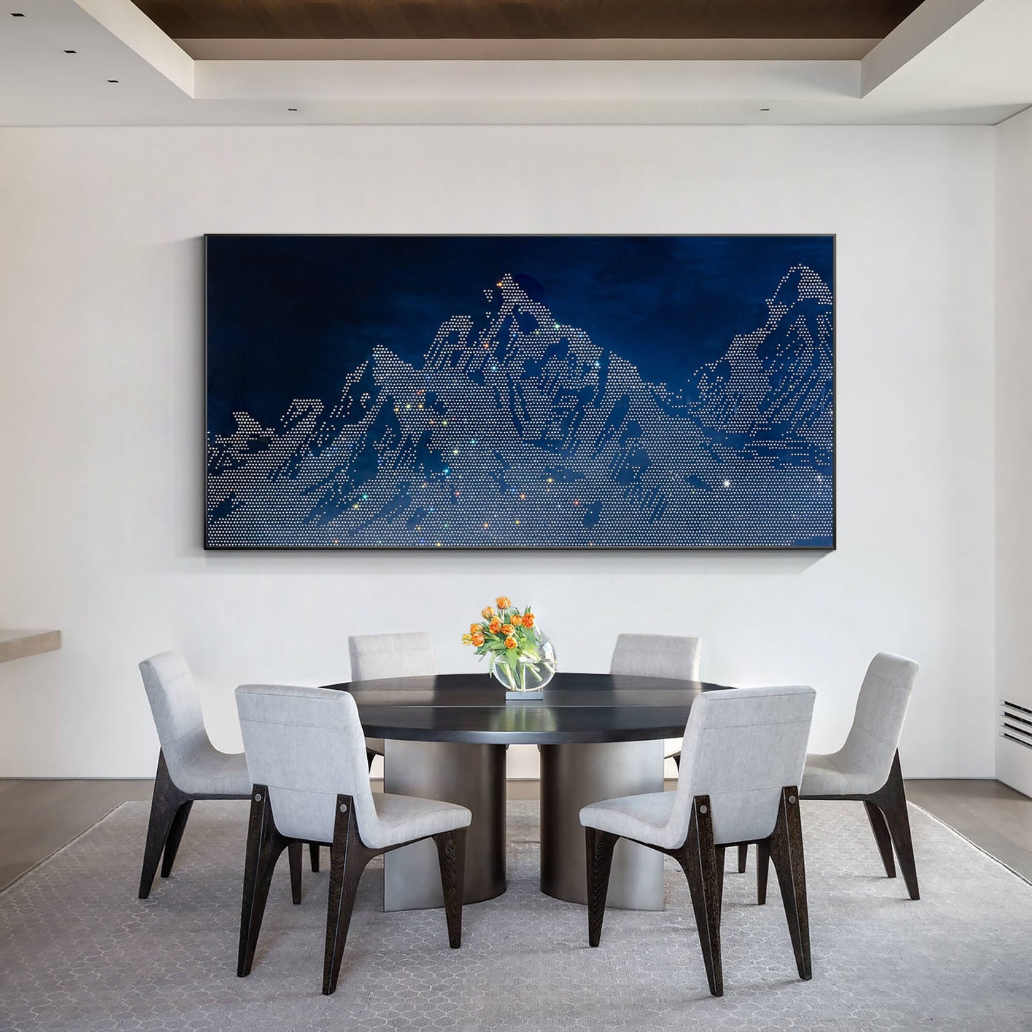 Navy Blue Abstract Mountain Wall Decor 3D Mountain Landscape Art Glitter Crystal #2